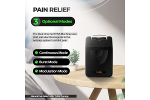 Illustration of how TENS therapy affects Aβ, Aδ, and C nerve fibers with Totally TENS TPN machine in the foreground