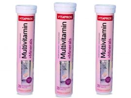 Vitapros Multivitamin + Minerals Effervescent Tablets - 60 Vegan, Sugar-Free, Orange Flavour Tabs - Boosts Energy, Immune Support & Overall Health - Made in EU