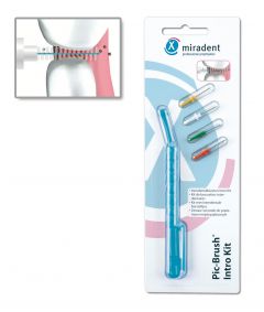 Miradent Pic-Brush Intro Kit Inter-Dental Brush Holder With 4 Interchangeable Brush Heads Various Sizes