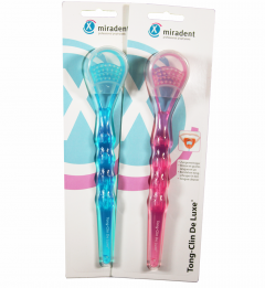 His and Hers Miradent Tongue Cleaner Pink and Blue Luxury Tong-Clin Pack of 2