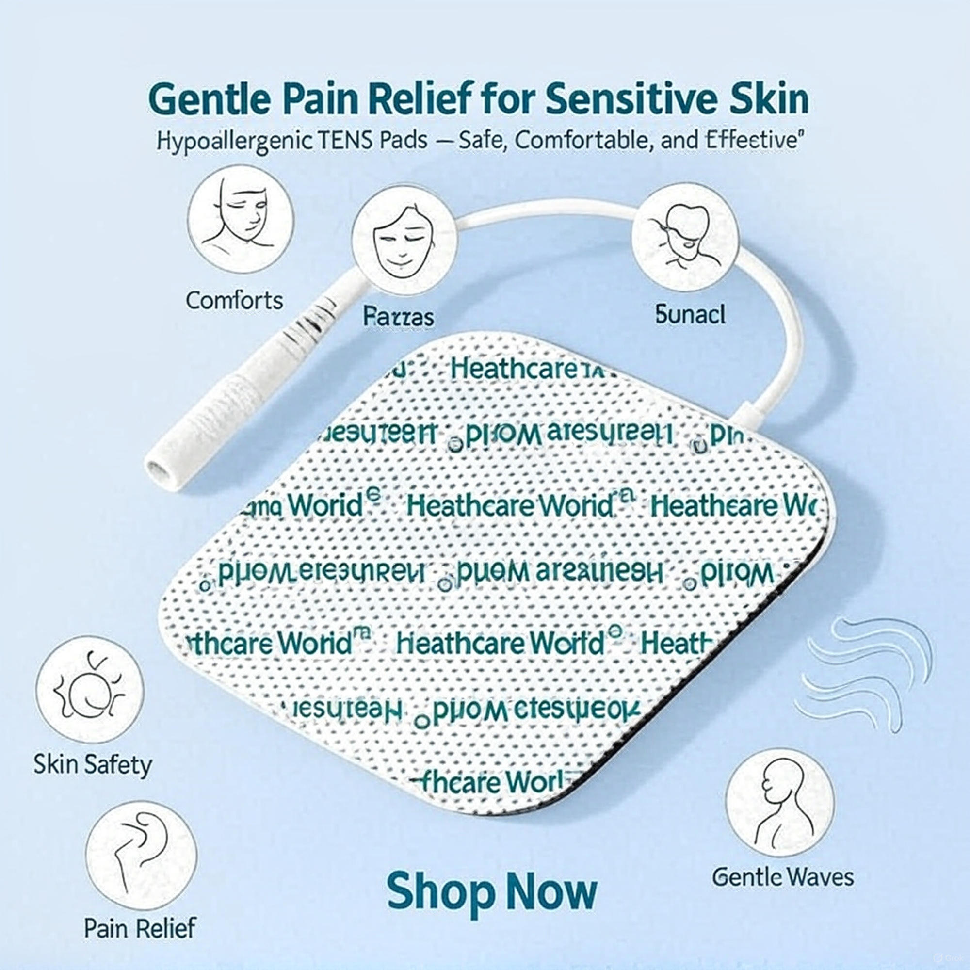 "Hypoallergenic TENS pad for sensitive skin – gentle, latex-free, and comfortable pain relief electrode